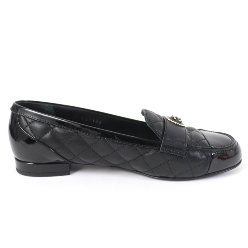 CHANEL 23B G45122 Coco Mark Matelasse Leather Patent Leather Flat Pumps Ballet