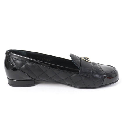 CHANEL 23B G45122 Coco Mark Matelasse Leather Patent Leather Flat Pumps Ballet