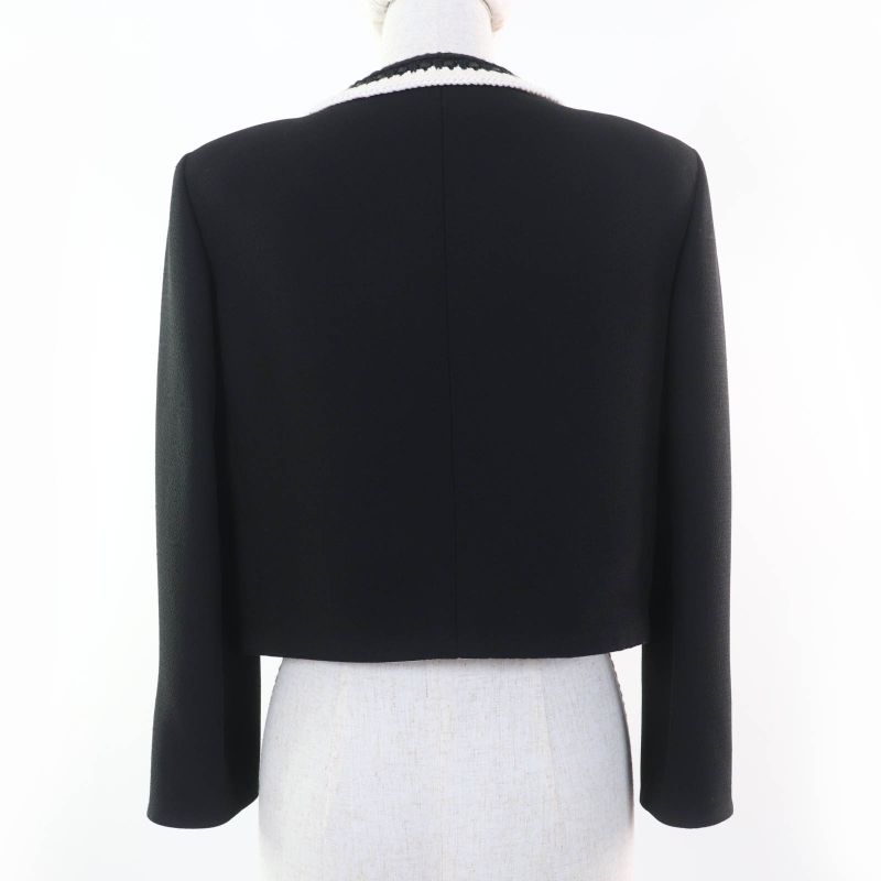 CHANEL 22C P71865v63363 100% Silk Rhinestone Coco Mark Button Collarless Jacket