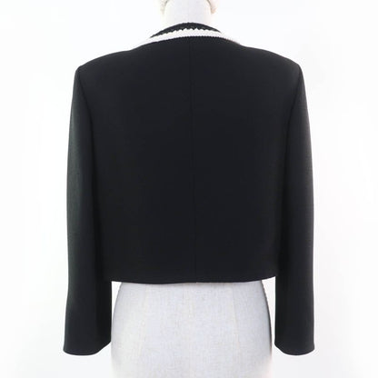 CHANEL 22C P71865v63363 100% Silk Rhinestone Coco Mark Button Collarless Jacket