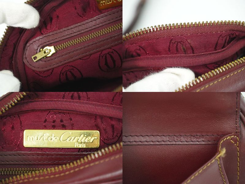 Authentic Cartier Must Line Shoulder Bag Pochette Leather Bordeaux Must Line