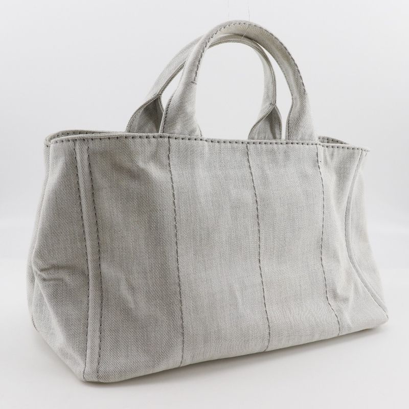 Prada Canapa Triangle Logo Plate 1bg439 Denim Light Gray Women's Handbag