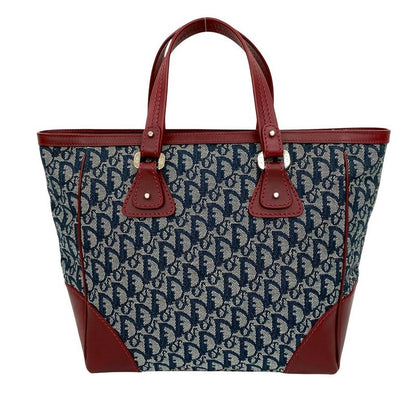 Christian Dior Logo Trotter Pattern Canvas Leather Handbag Tote