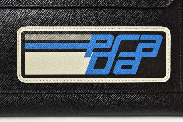 Prada Clutch Bag Travel Pouch Men's Prada Saffiano Patch Patchwork Black Azzurro