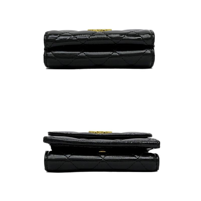 Chanel Small Flap Wallet Black Gold Hardware Shiny Cuffskin