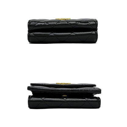 Chanel Small Flap Wallet Black Gold Hardware Shiny Cuffskin