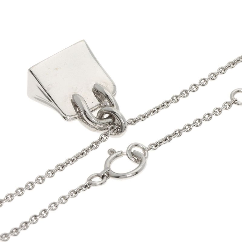 Hermes Birkin Diamond Amulet Necklace 18K White Gold Ladies