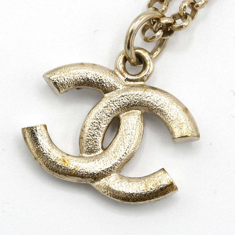 Chanel Necklace Coco Mark Rhinestone Three Color Beads Gold Color 9.3g H21032