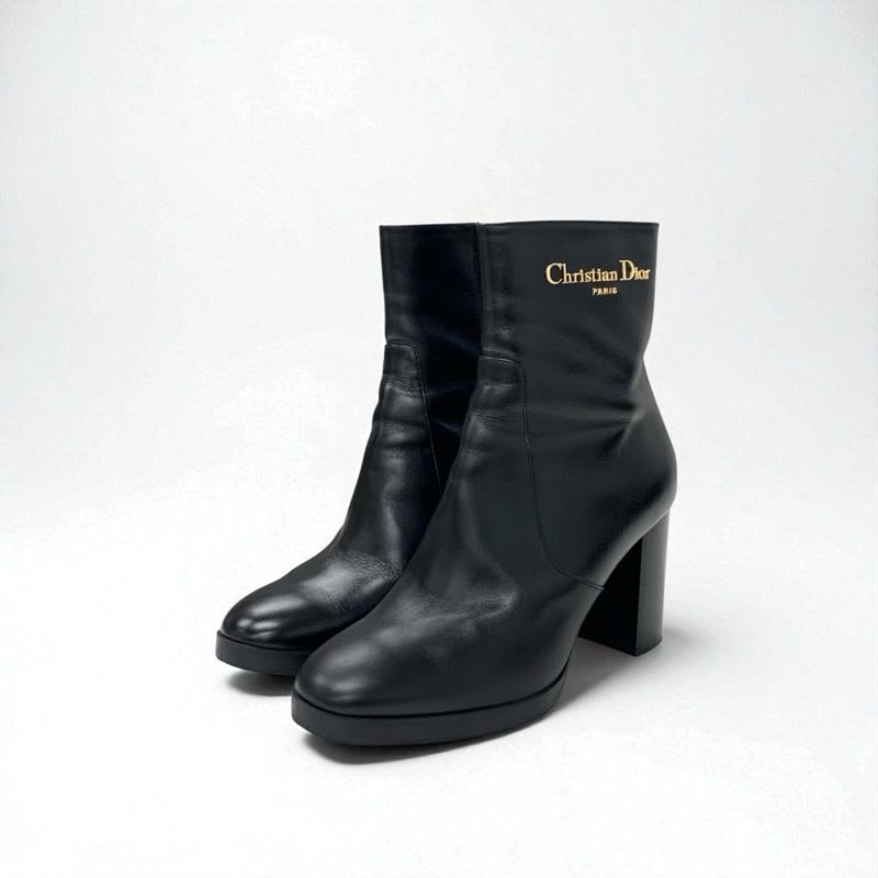 Christian Dior D-town Boots Short Shoes Leather Black Gold Logo