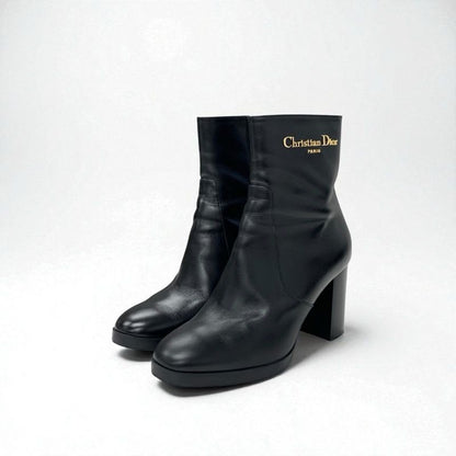 Christian Dior D-town Boots Short Shoes Leather Black Gold Logo
