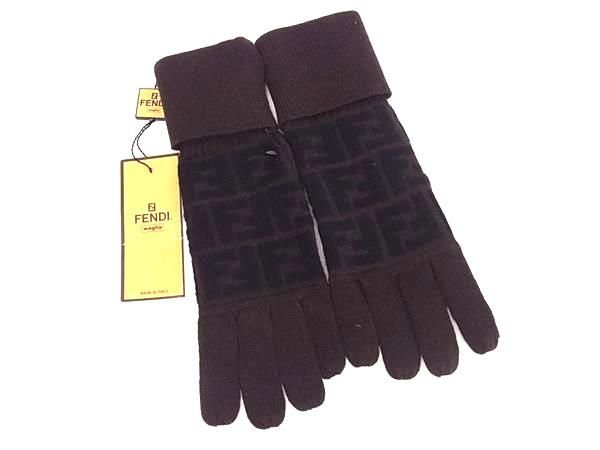 Fendi Zucca Pattern 90% Wool Gloves Gloves Size 42 Women's Brown