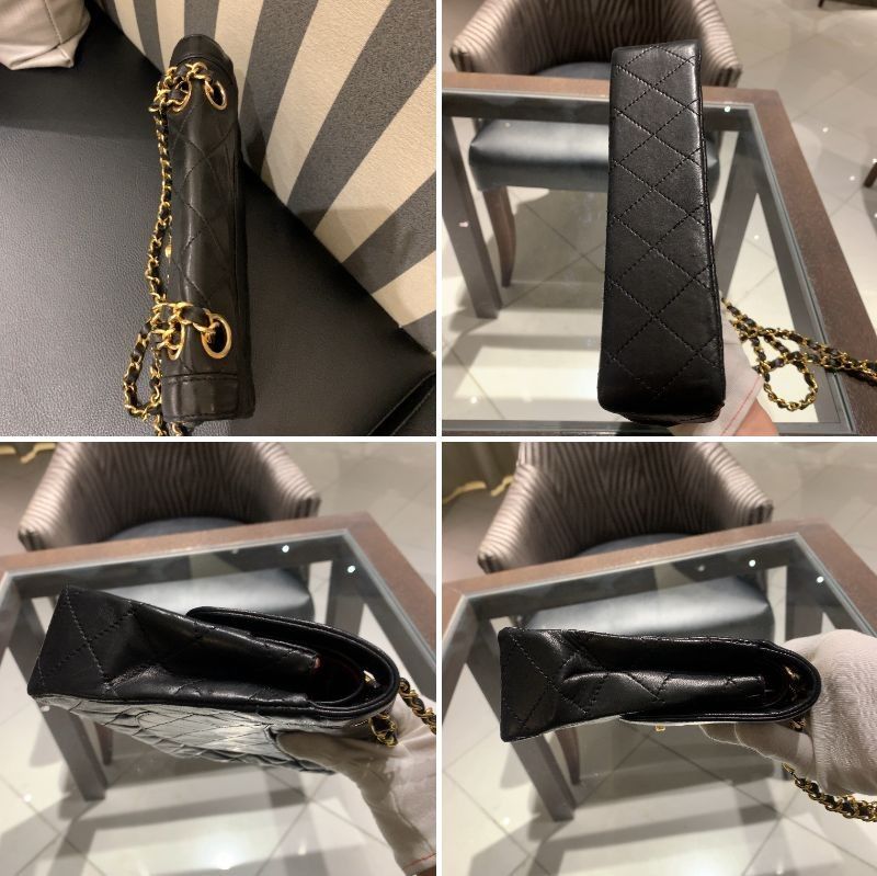 ◎ Authentic Chanel Paris Limited Matelasse Shoulder Bag Chain Black Gold