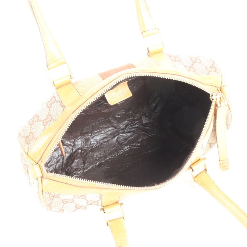 Gucci GG Canvas Leather Handbag Mini Boston 000-0851 Brown Gold Hardware Tote