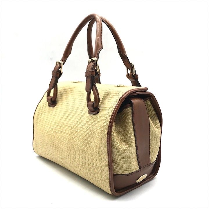 Celine Raffia Straw Hand Boston Bag Beige