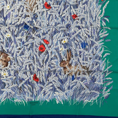 Hermes Carre 90 Lapins DANS UN Champ DE Wheat Field And Rabbit Blue And