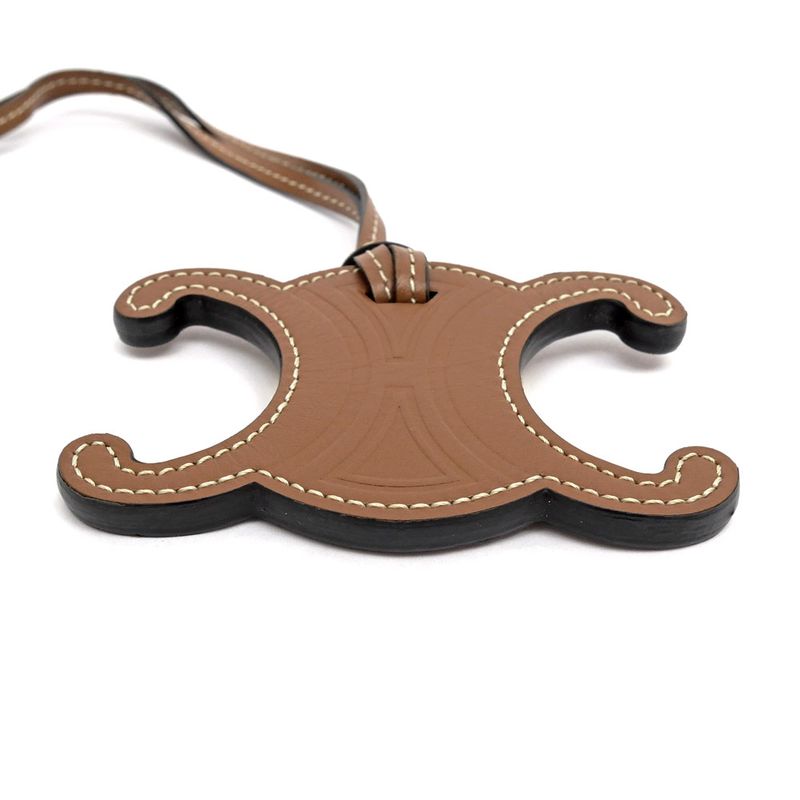 Celine Triomphe Key Ring Bag Charm Tan Brown Gold Hardware Key Holder