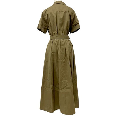 Celine Dress Cotton Khaki Gold Safari Logo Short Sleeve