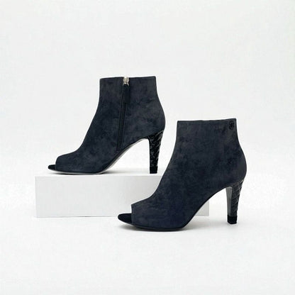 Chanel Boots Short Boots Shoes Suede Gray Unused Here Mark Matelasse Open Toe