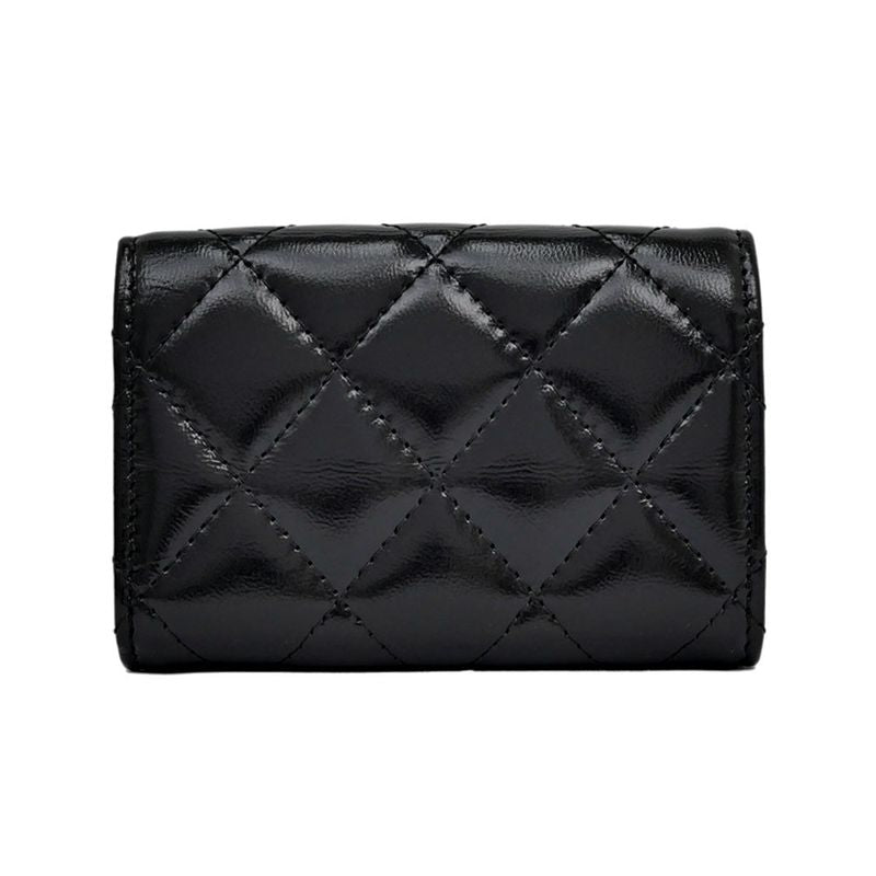 Chanel Small Flap Wallet Black Gold Hardware Shiny Cuffskin