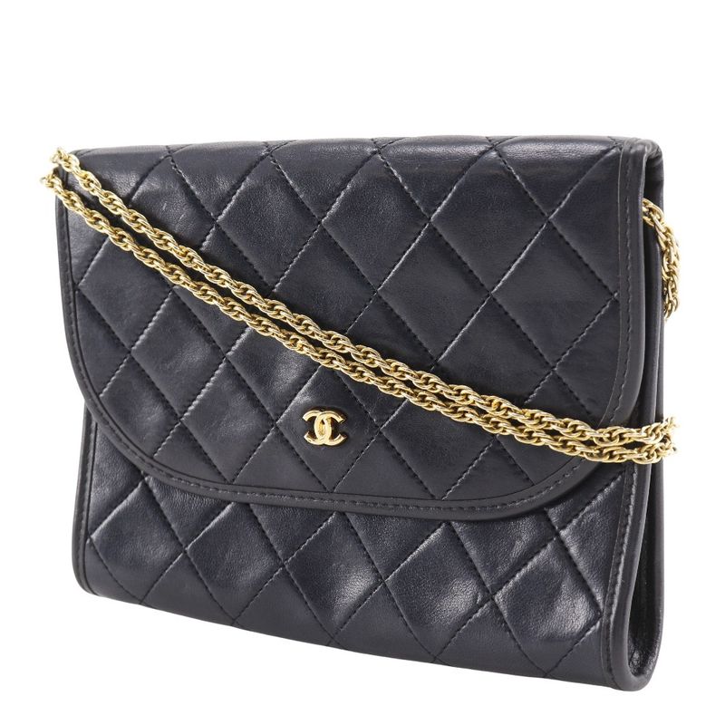 Chanel Matelasse Mini/agneau Tanne Chain Pochette Vintage C00060 Lambskin Black