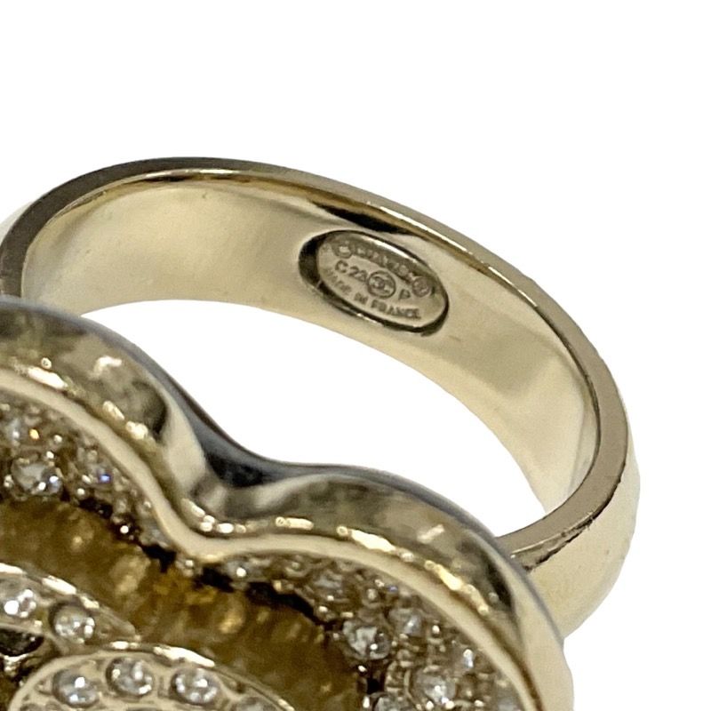 Chanel Ring Gold Black Coco Mark Heart Rhinestone