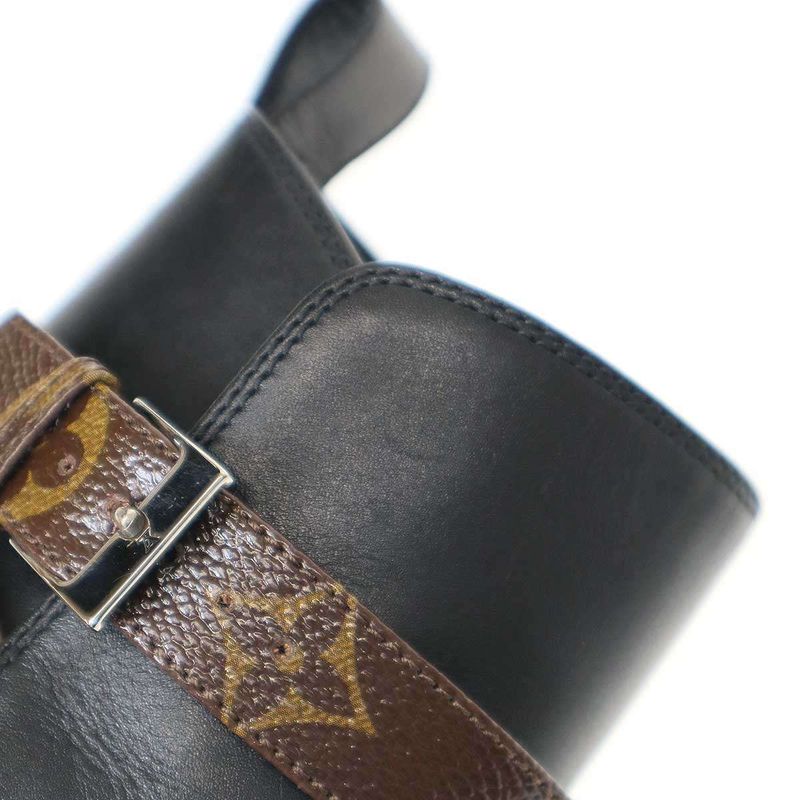 Louis Vuitton Monogram Belted Ankle Leather Boots Black 35 1 2