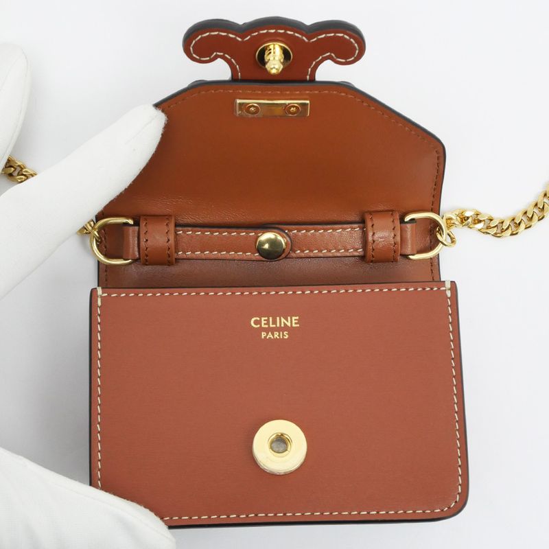 Celine Triomphe Card Holder With Chain - 10j743dpv.04lu Tan Brown