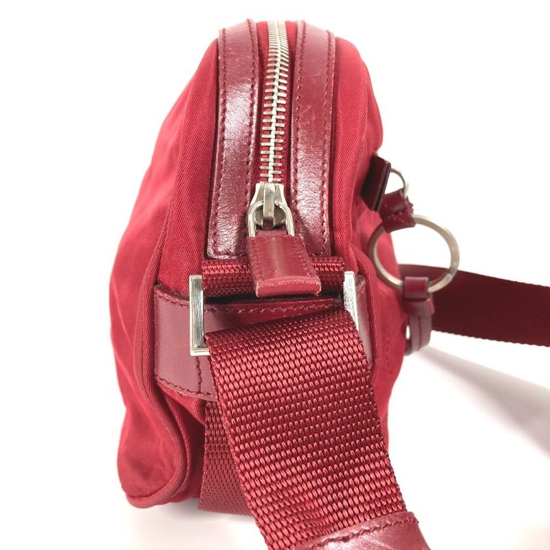 Prada Shoulder Bag Triangle Logo Triangle Logo Plate Leather / Nylon Red