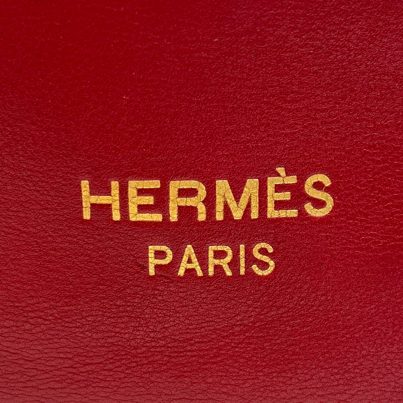 Hermes Boston Bag Leather Victoria Bow Ring Bag Rouge Red