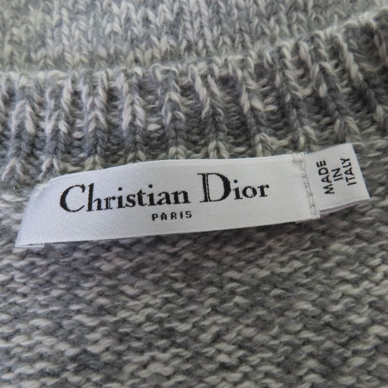 Christian DIOR 054s01am303 Wool Cashmere Back Logo V-neck Long Sleeve Knit Grey