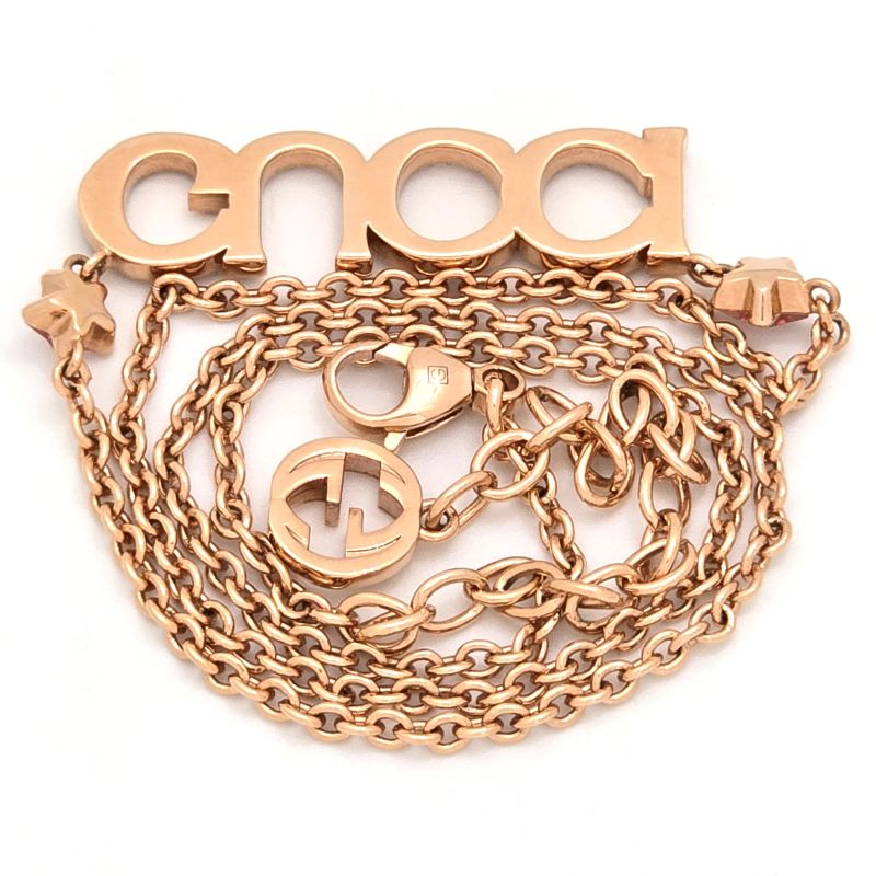 Gucci 774693 Logo Necklace 462cm (1819in) Long Crystal Script Logo Antique Pink