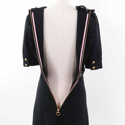 Gucci 445275 Ruffle Design With GG Pearl Buttons Ribbon Short Sleeves Dress