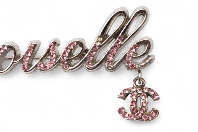 Chanel Brooch Chanel Pin Brooch Mademoiselle Logo Rhinestone Coco Silver Rose 02
