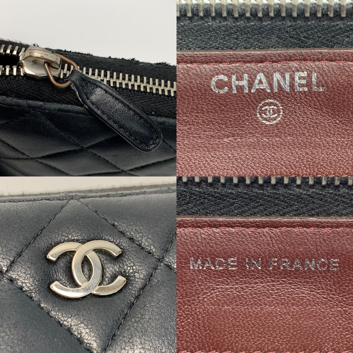 Chanel Matelasse Lamb Leather A50097 Black Round Zipper Wallet Ladies