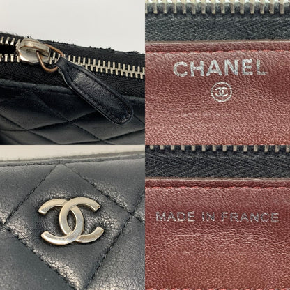 Chanel Matelasse Lamb Leather A50097 Black Round Zipper Wallet Ladies