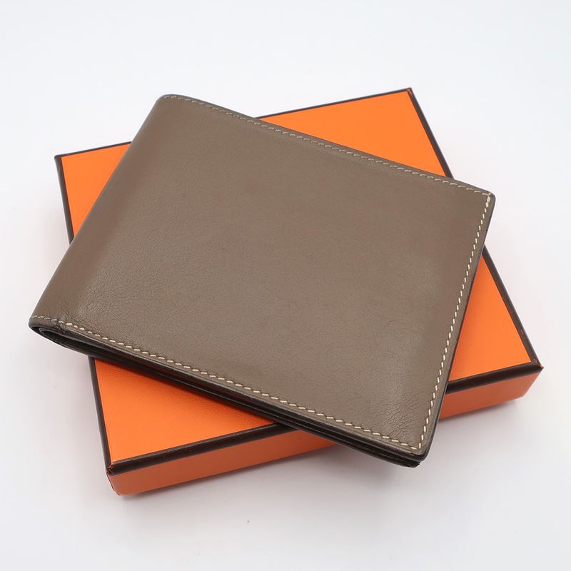 Hermes Wallet Citizen Twill Brown Beige Leather Bifold Women's R