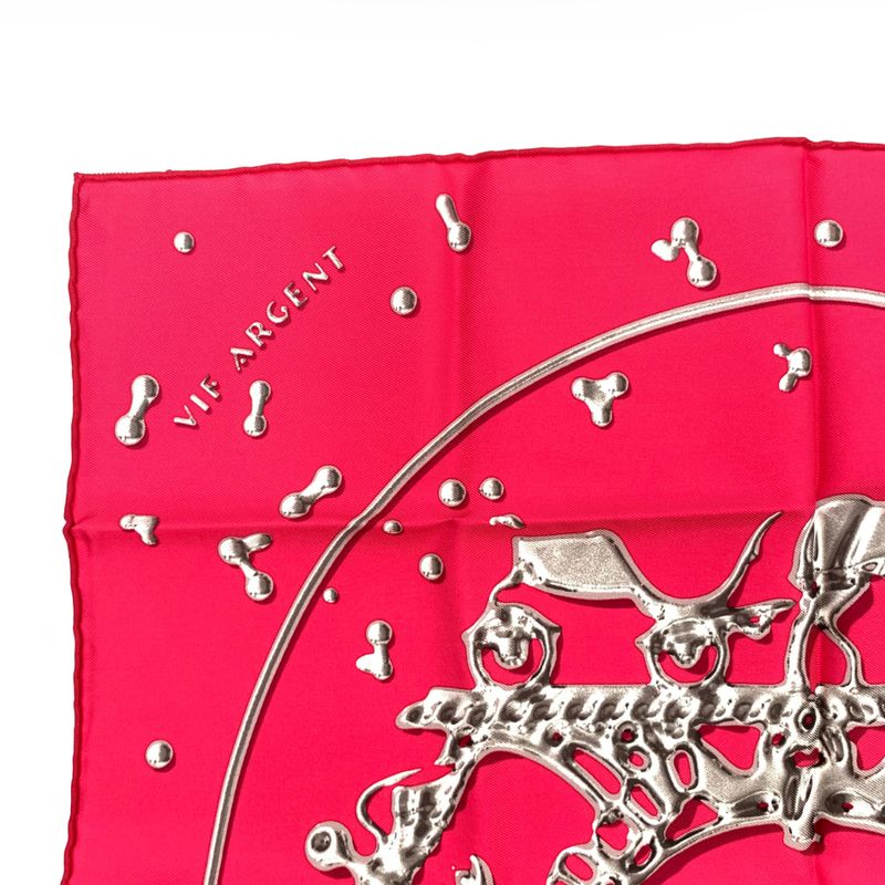 Hermes Carre 45 VIF Argent Silver Drops 100% Silk Pink Scarf