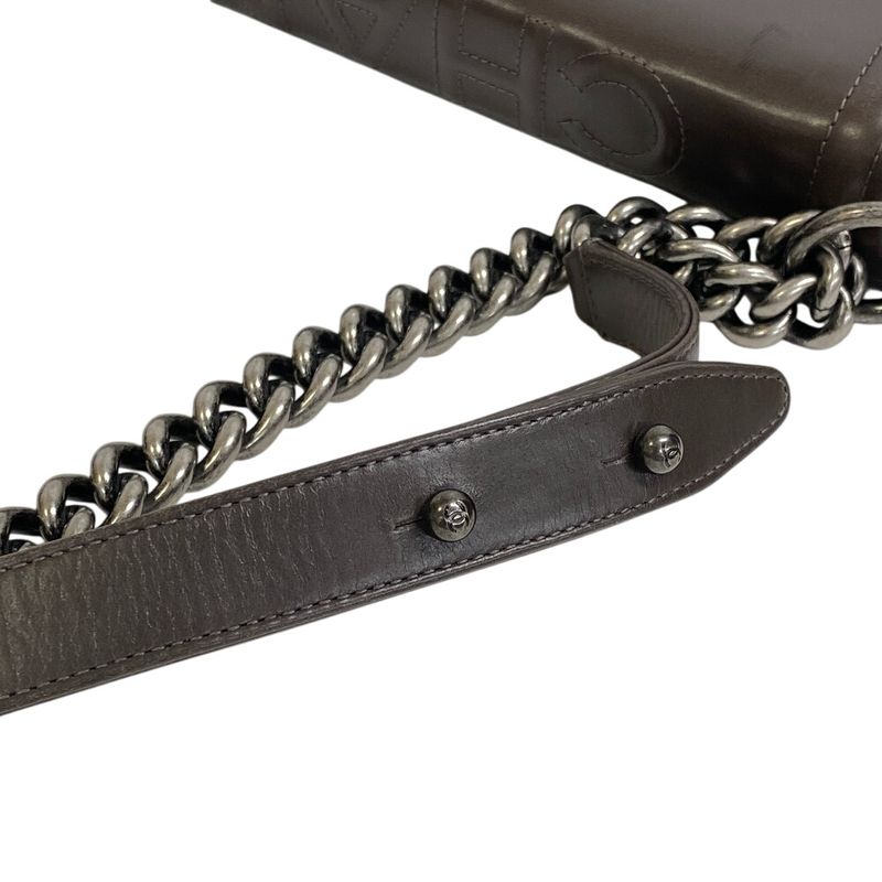 Chanel Boy Chanel Chain Shoulder Coco Mark Shoulder Bag Gray Ladies