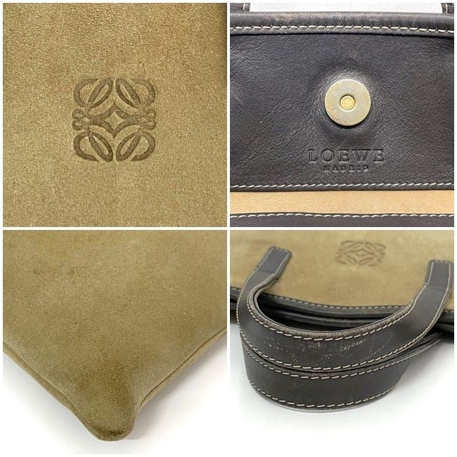 Loewe Tote Bag Beige Brown Anagram Excellent Condition Suede Leather