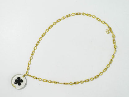 Authentic Chanel Clover Necklace Pendant Plastic GP Gold Plated Clear Black