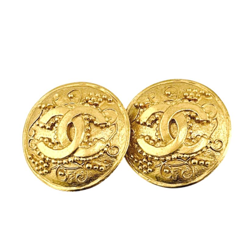 Chanel Vintage Large Earrings Coco Mark Earrings Chanel Gold