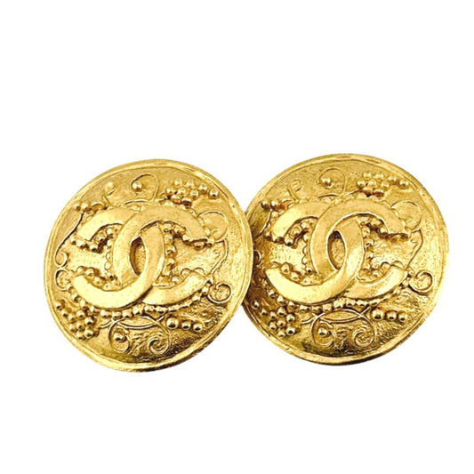 Chanel Vintage Large Earrings Coco Mark Earrings Chanel Gold