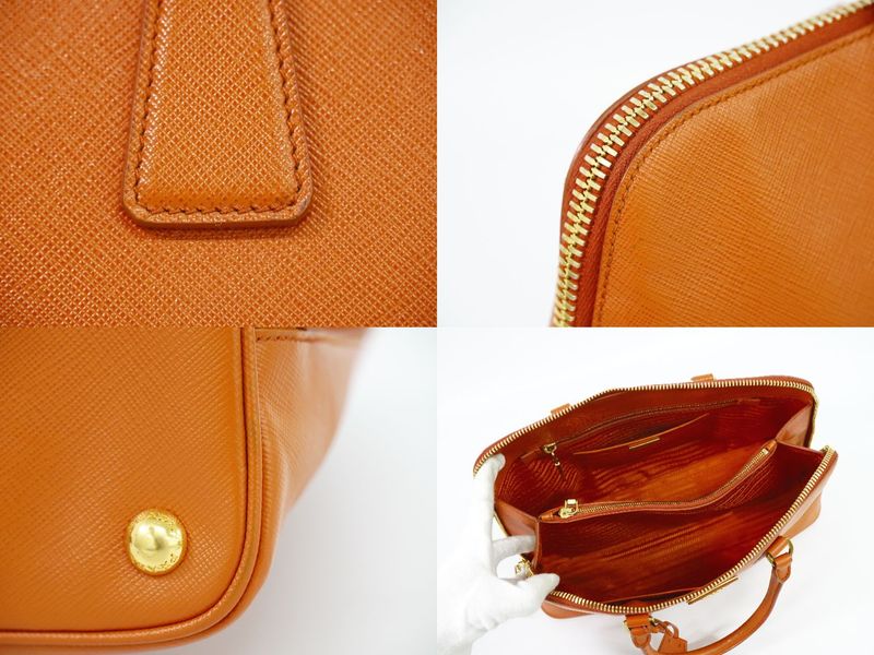 Authentic Prada Leather Handbag Orange Bag Pre-owned [follow-up Discount