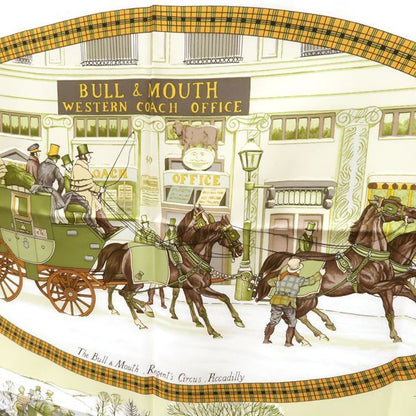 Hermes Carre 90 BULL & Mouth Western Coach Office Mail Coach Yellow Scarf Hermes