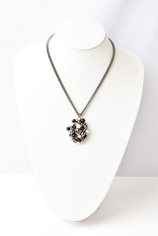 Chanel Necklace Pendant CC Mark Rhinestone Pearl Black White 230653