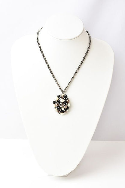 Chanel Necklace Pendant CC Mark Rhinestone Pearl Black White 230653