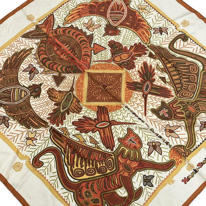 Hermes Scarf Carré 90 Ivory X Brown X Multi Legende KUNA Peuple DE Panama