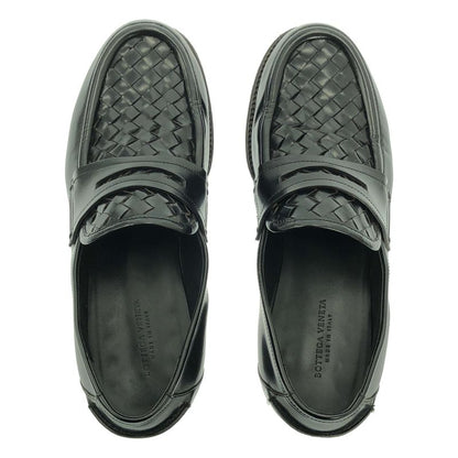 Bottega Veneta Leather Intrecciato Coin Loafer - 40 - Black - Men's