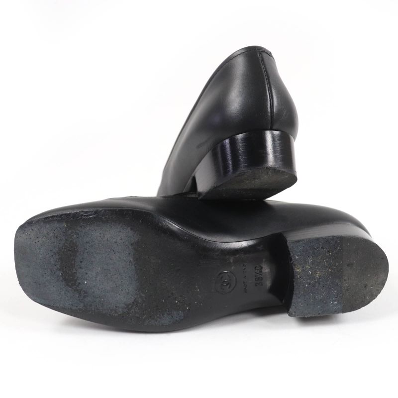 CHANEL G31974 Leather Loafer With Coco Mark Chain Black Gold Hardware 36.5 Made