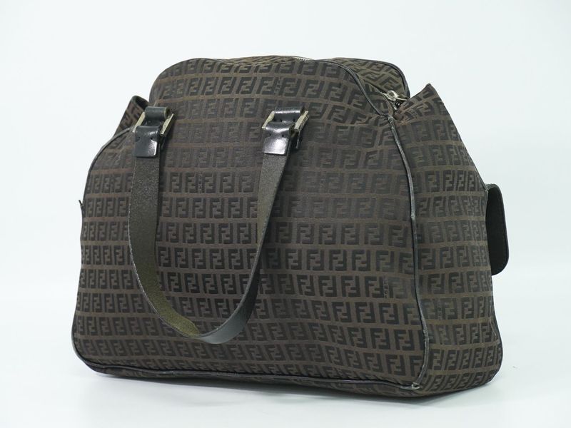 Authentic Fendi Zucchino Handbag Canvas Brown 16533 Zucchino Bag Pre-owned